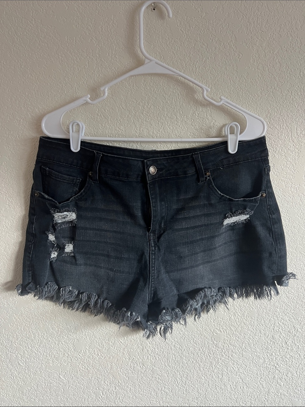Black Distressed Denim Shorts